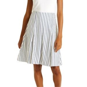 J.‎ Crew White Blue Pleated A-Line Classic Breezy Knee Length Skirt Size 8 NEW